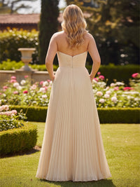 Chiffon A-Line/Princess Strapless High-Low Formal Dresses with Pleats & Pockets