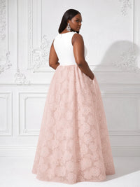 Sequin Floral A-Line/Princess Scoop Neck Floor-Length Formal Dresses with Pockets
