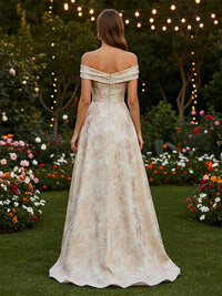 Floral Print A-Line/Princess Off Shoulder High-Low Formal Dresses with Sweep Train