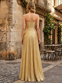 Metallic A-Line/Princess Strapless Floor-Length Formal Dresses with Pleats
