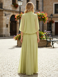 Chiffon A-Line/Princess High Neck Floor-Length Formal Dresses with Ruched Waist