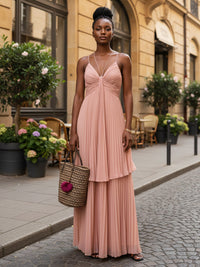 Chiffon A-Line/Princess Spaghetti Straps Floor-Length Formal Dresses with Pleats
