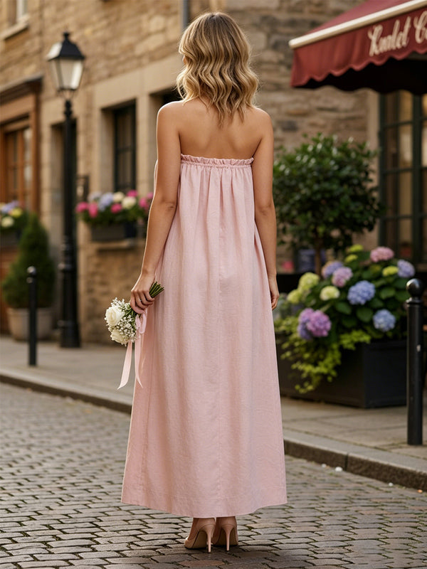 Satin A-Line/Princess Strapless Floor-Length Formal Dresses with Ruched Waist