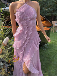 Chiffon A-Line/Princess Halter Floor-Length Formal Dresses with Ruffles & Pleats