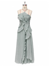 Chiffon A-Line/Princess Halter Floor-Length Formal Dresses with Ruffles & Pleats