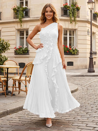 Chiffon A-Line/Princess One Shoulder Floor-Length Formal Dresses with Ruffles & Pleats