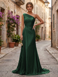 Chiffon A-Line/Princess One Shoulder Floor-Length Formal Dresses with Pleats