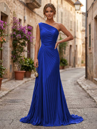 Chiffon A-Line/Princess One Shoulder Floor-Length Formal Dresses with Pleats