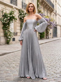 Chiffon A-Line/Princess Off Shoulder Floor-Length Formal Dresses with Pleats