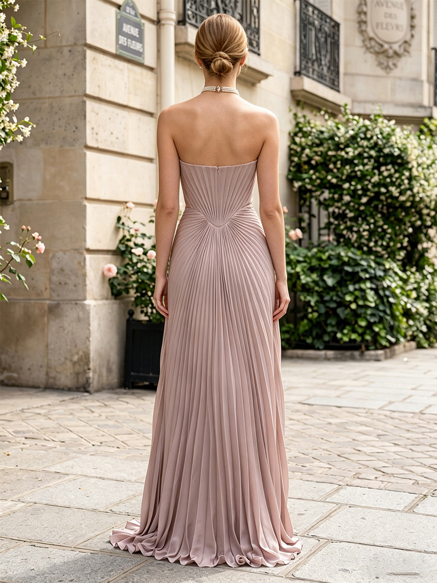 Chiffon A-Line/Princess Strapless Floor-Length Formal Dresses with Pleats