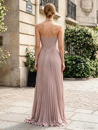 Chiffon A-Line/Princess Strapless Floor-Length Formal Dresses with Pleats