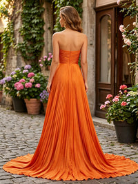 Satin A-Line/Princess Strapless Floor-Length Formal Dresses with Pleats