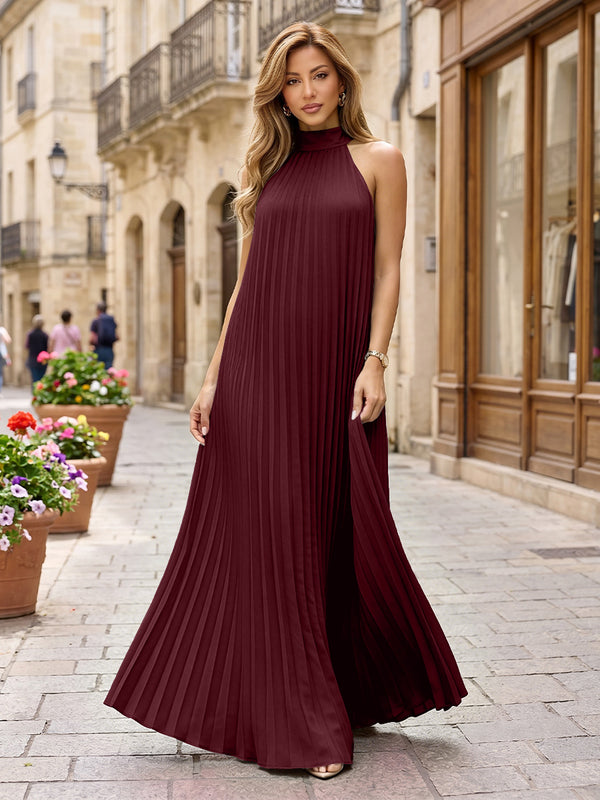 Chiffon A-Line/Princess Halter Floor-Length Formal Dresses with Pleats