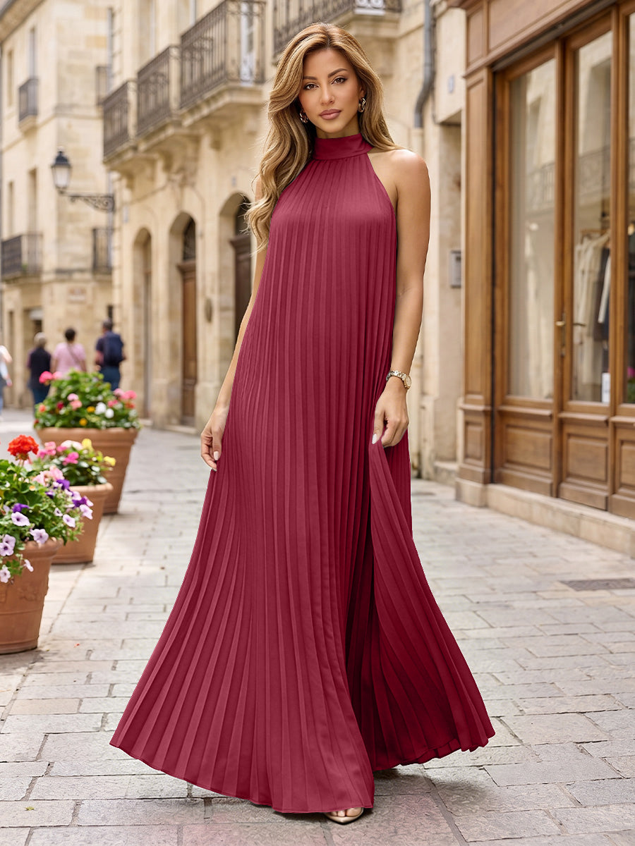 Chiffon A-Line/Princess Halter Floor-Length Formal Dresses with Pleats