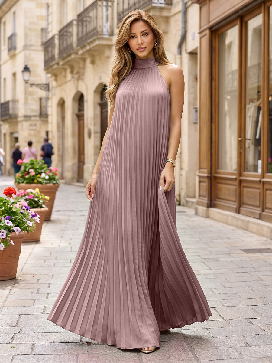 Chiffon A-Line/Princess Halter Floor-Length Formal Dresses with Pleats