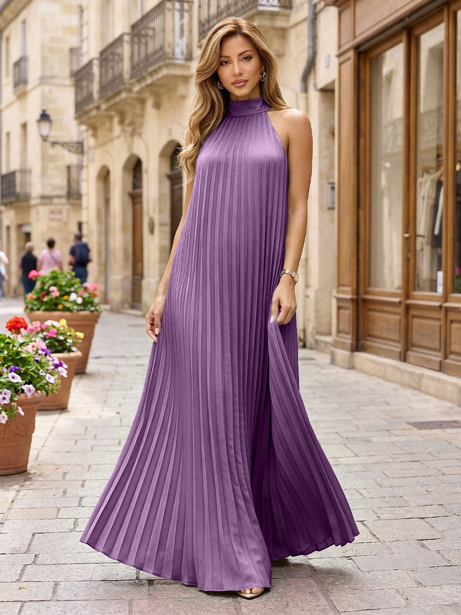 Chiffon A-Line/Princess Halter Floor-Length Formal Dresses with Pleats