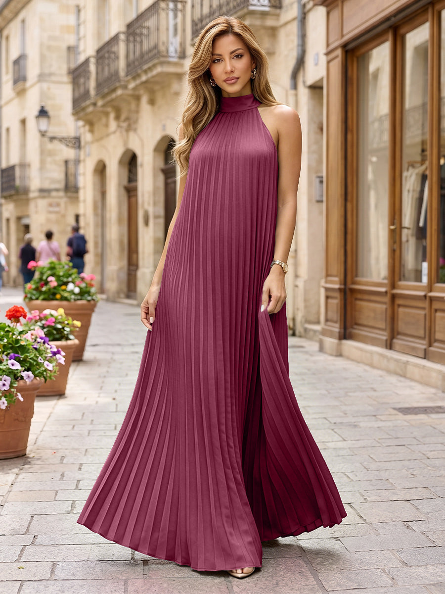 Chiffon A-Line/Princess Halter Floor-Length Formal Dresses with Pleats