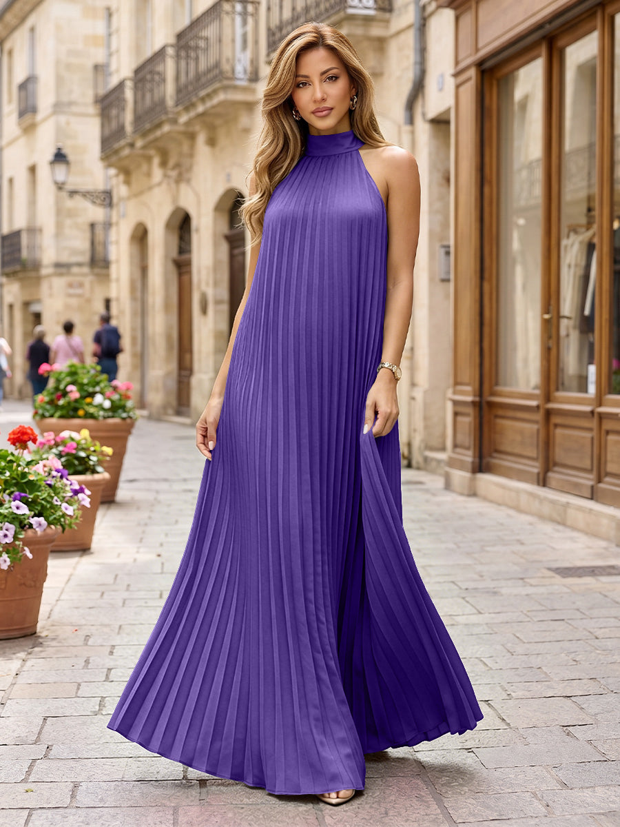 Chiffon A-Line/Princess Halter Floor-Length Formal Dresses with Pleats