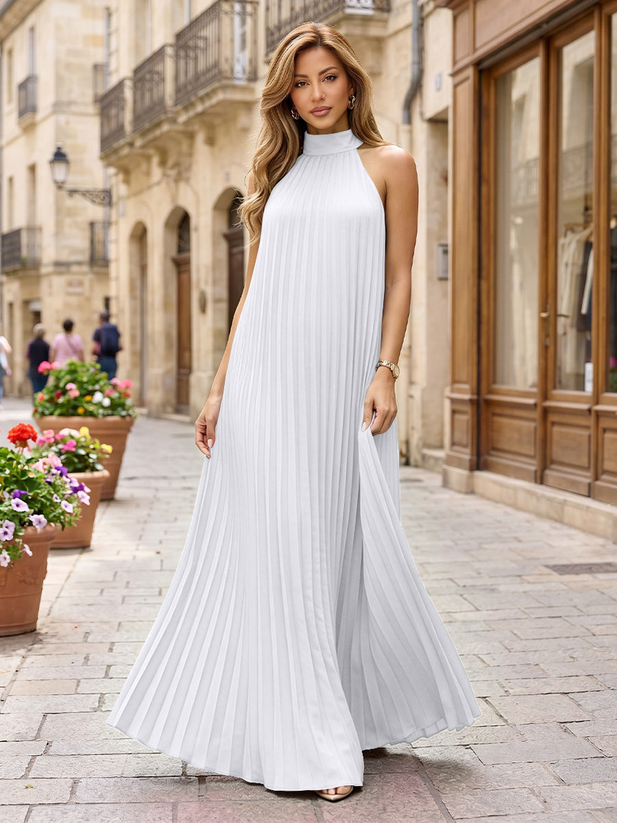 Chiffon A-Line/Princess Halter Floor-Length Formal Dresses with Pleats