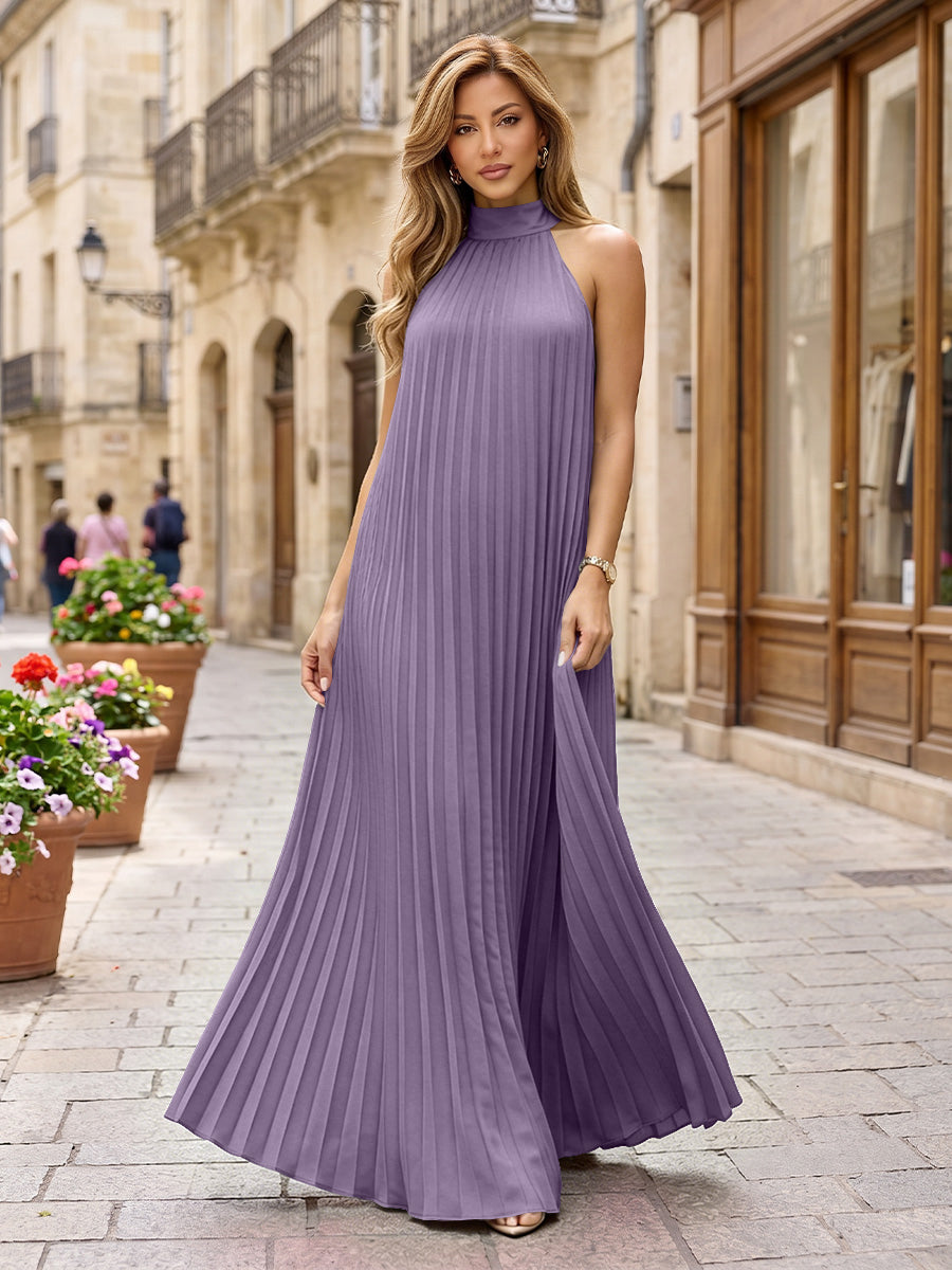 Chiffon A-Line/Princess Halter Floor-Length Formal Dresses with Pleats