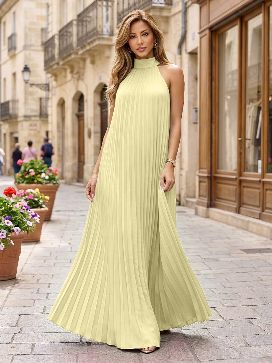 Chiffon A-Line/Princess Halter Floor-Length Formal Dresses with Pleats