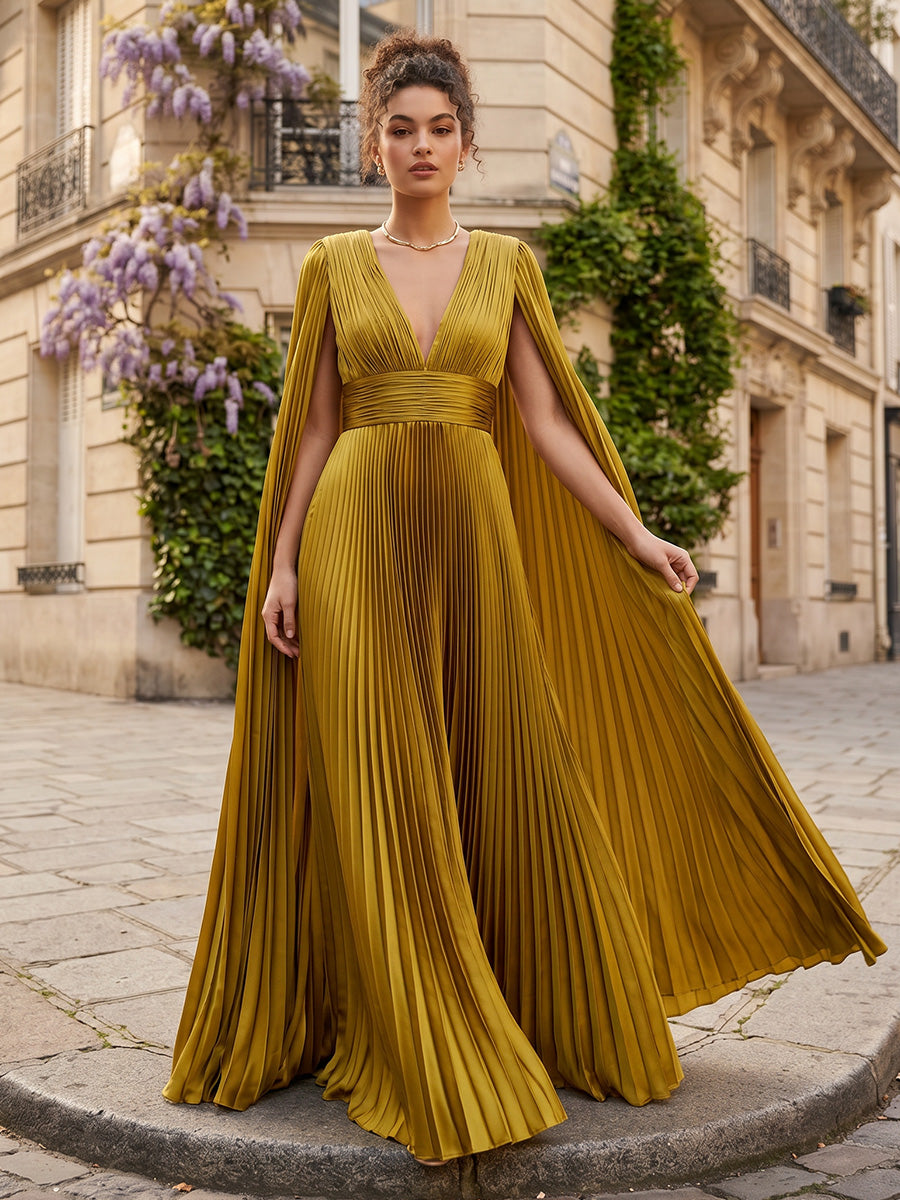 Chiffon A-Line/Princess V-Neck Floor-Length Formal Dresses with Pleats