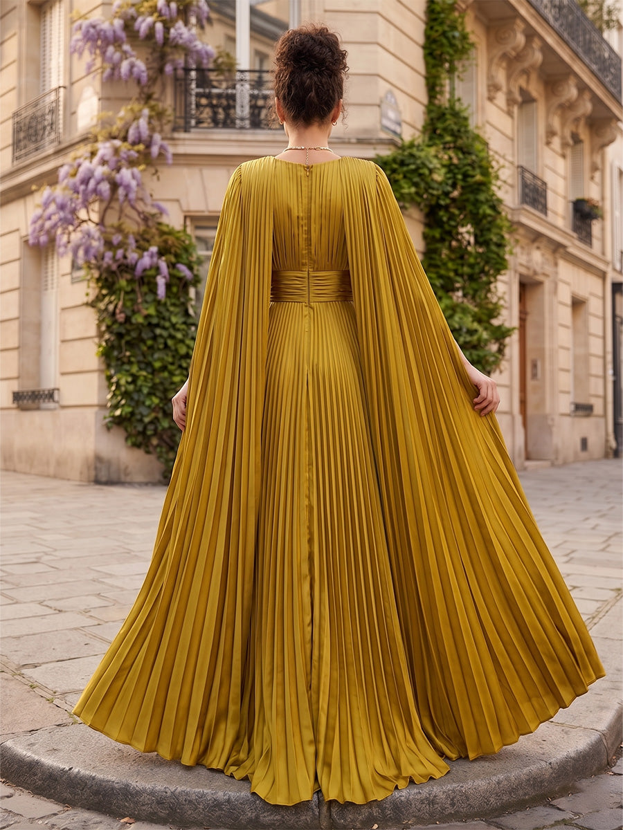 Chiffon A-Line/Princess V-Neck Floor-Length Formal Dresses with Pleats