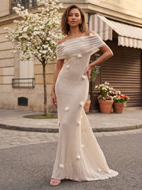 Jersey Mermaid/Trumpet Off Shoulder Floor-Length Formal Dresses with 3D Flowers