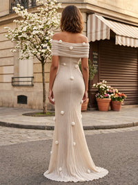 Jersey Mermaid/Trumpet Off Shoulder Floor-Length Formal Dresses with 3D Flowers