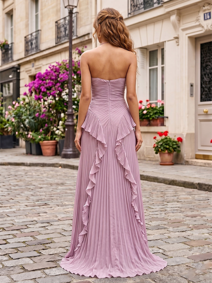 Chiffon A-Line/Princess Halter High-Low Formal Dresses with Pleats