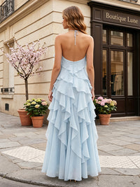 Chiffon A-Line/Princess Halter Floor-Length Formal Dresses with Tiered Layers