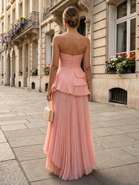 Chiffon A-Line/Princess Halter Floor-Length Formal Dresses with Tiered Layers & Ruffles
