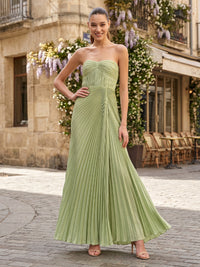 Chiffon A-Line/Princess Strapless Floor-Length Formal Dresses with Pleats