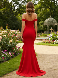 Satin Mermaid/Trumpet Off Shoulder Floor-Length Formal Dresses with Ruffles