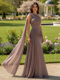 Chiffon A-Line/Princess One Shoulder Floor-Length Formal Dresses with Side Draped Sash