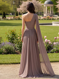 Chiffon A-Line/Princess One Shoulder Floor-Length Formal Dresses with Side Draped Sash