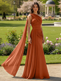 Chiffon A-Line/Princess One Shoulder Floor-Length Formal Dresses with Side Draped Sash