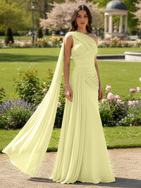 Chiffon A-Line/Princess One Shoulder Floor-Length Formal Dresses with Side Draped Sash