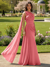 Chiffon A-Line/Princess One Shoulder Floor-Length Formal Dresses with Side Draped Sash