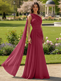 Chiffon A-Line/Princess One Shoulder Floor-Length Formal Dresses with Side Draped Sash
