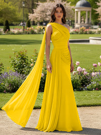 Chiffon A-Line/Princess One Shoulder Floor-Length Formal Dresses with Side Draped Sash