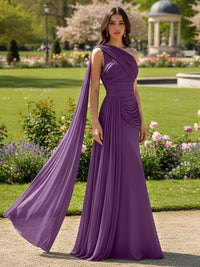 Chiffon A-Line/Princess One Shoulder Floor-Length Formal Dresses with Side Draped Sash