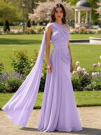 Chiffon A-Line/Princess One Shoulder Floor-Length Formal Dresses with Side Draped Sash