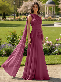 Chiffon A-Line/Princess One Shoulder Floor-Length Formal Dresses with Side Draped Sash