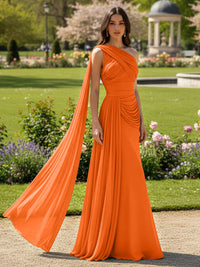 Chiffon A-Line/Princess One Shoulder Floor-Length Formal Dresses with Side Draped Sash