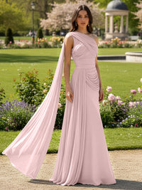 Chiffon A-Line/Princess One Shoulder Floor-Length Formal Dresses with Side Draped Sash