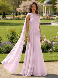 Chiffon A-Line/Princess One Shoulder Floor-Length Formal Dresses with Side Draped Sash