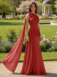 Chiffon A-Line/Princess One Shoulder Floor-Length Formal Dresses with Side Draped Sash
