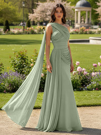 Chiffon A-Line/Princess One Shoulder Floor-Length Formal Dresses with Side Draped Sash