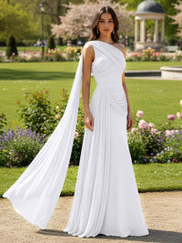 Chiffon A-Line/Princess One Shoulder Floor-Length Formal Dresses with Side Draped Sash